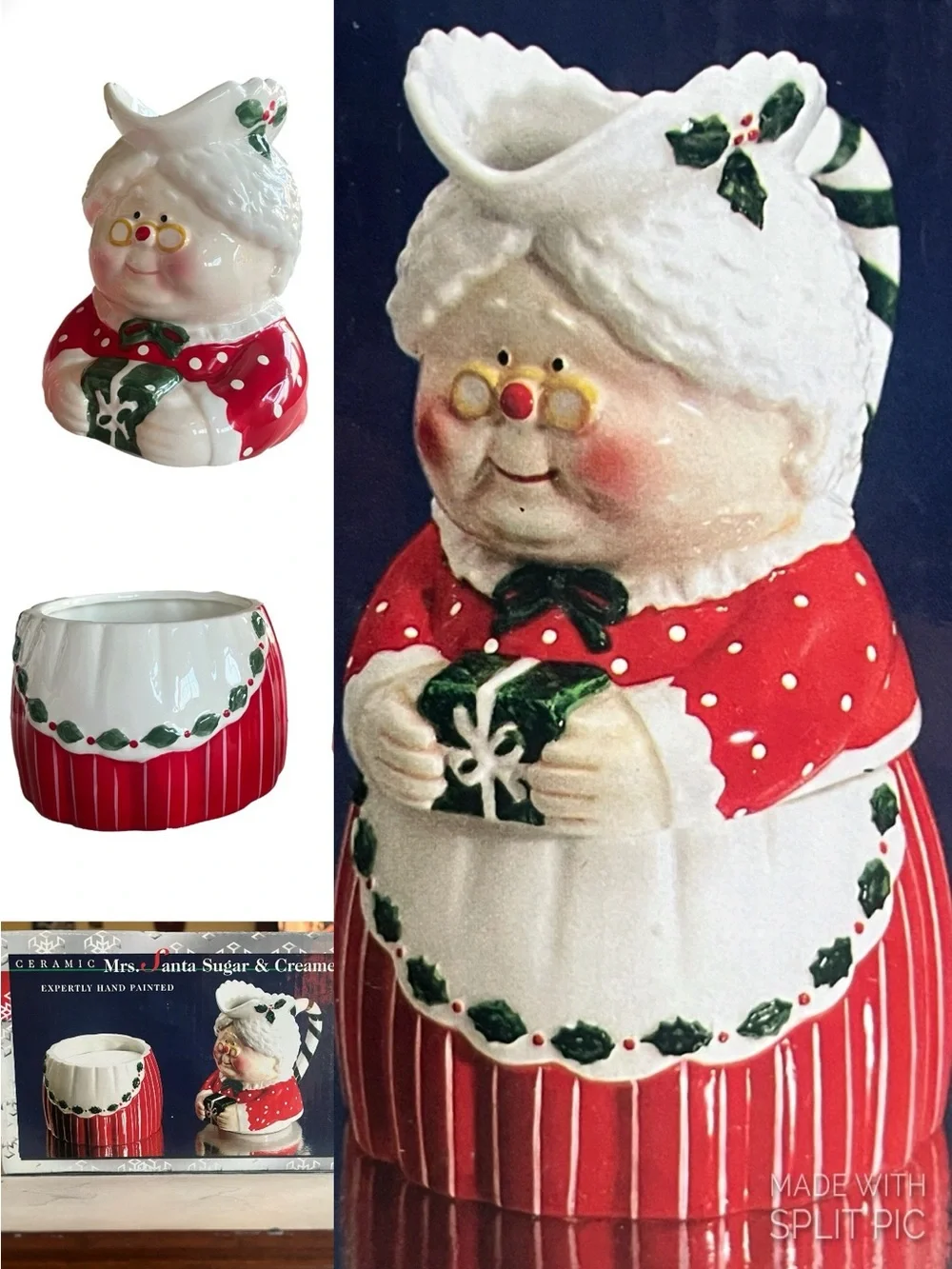 Mrs. Santa Ceramic Sugar & Creamer Set - Red and White Holiday Decor